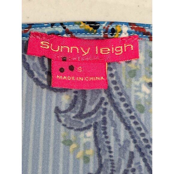 Sunny Leigh Boho Style Blue Tunic Top Paisley Multicolored Print Size Small - Picture 3 of 7